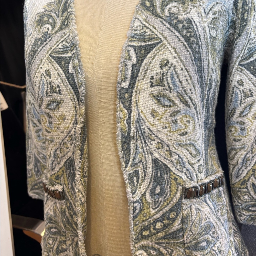 Chico's‎ Green and Cream Paisley Cardigan